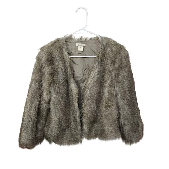 Lucky Brand Jackets & Blazers - Lucky Brand Womens Faux Fur Cropped Open Front Jacket Coat Sz Medium 3/4 Sleeves